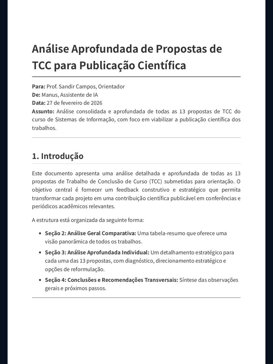 Miniatura da publicação Relatório completo de análise das propostas de TCC