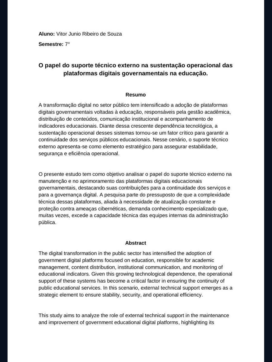 Miniatura da publicação O papel do suporte técnico externo na sustentação operacional das organizações