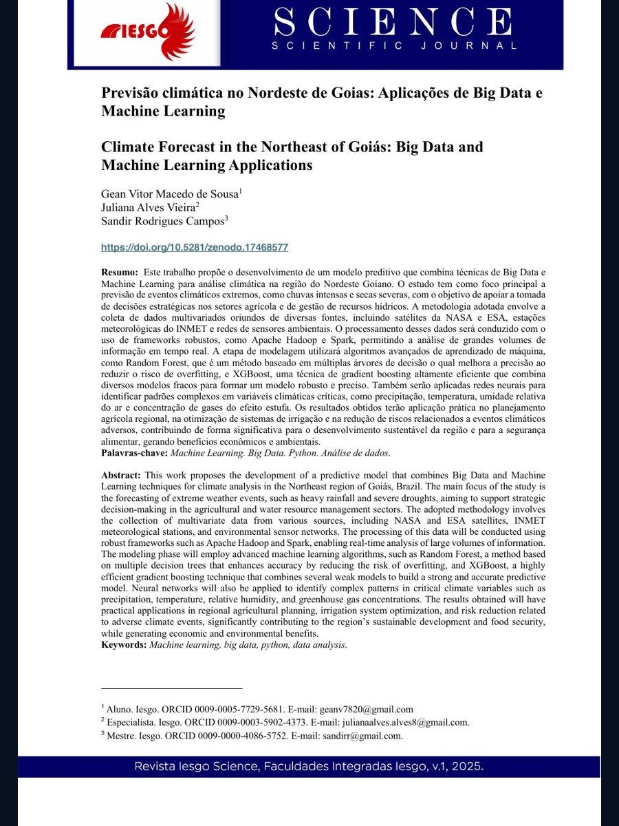 Miniatura da publicação Previsão climática no Nordeste de Goiás: aplicações de Big Data e Machine Learning