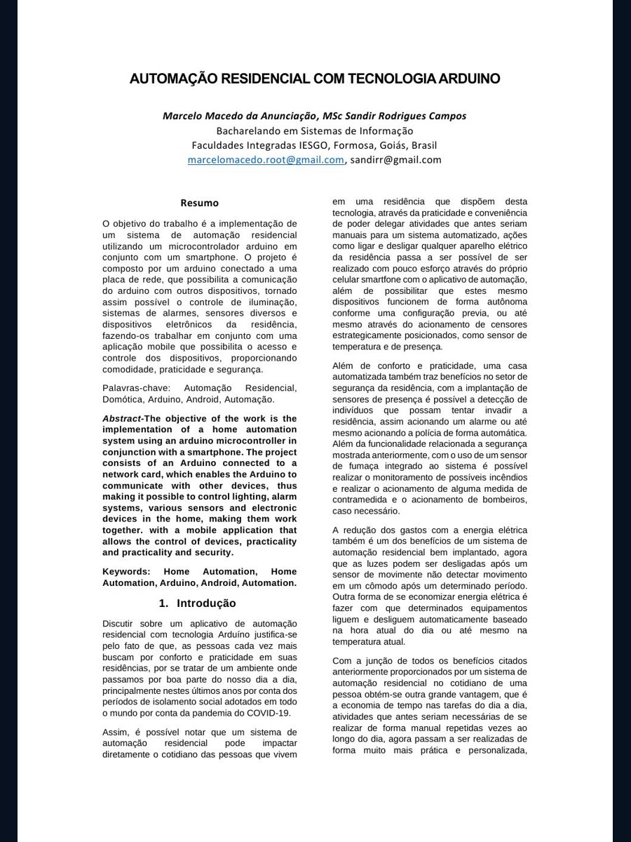 Capa da publicação Automação residencial com tecnologia Arduino